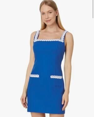 Lilly Pulitzer Isleen Skirted Cotton Romper in Barton Blue Size 12